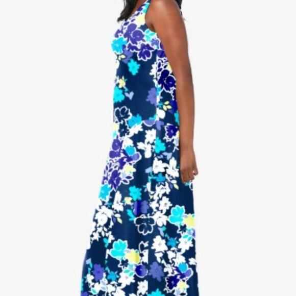 Jessica London Women's Plus Size Stretch Cotton Tank Maxi Dress Size 22/24 Blue - Picture 3 of 8